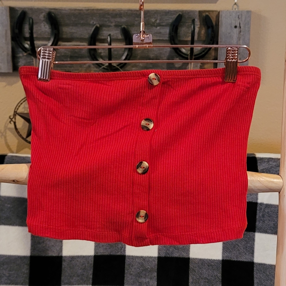 Womens/ juniors crop tube top with buttons